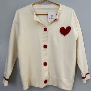 ONE SIZE FITS ALL CREAM AND HEARTS CARDIGAN SWEATER